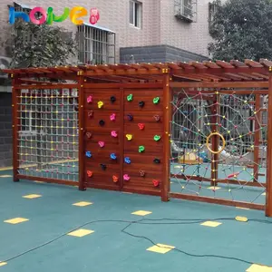 幼儿园户外玩具 山东厚朴定制幼儿园木质攀爬架体能训练攀爬组合