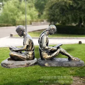 玻璃钢仿铜看书人物雕塑定制,校园文化户外铸铜模型