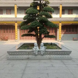 寺院莲花石雕树围 园林石材树池 大理石迎客松花坛雕刻