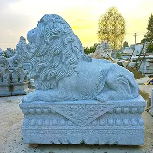 石雕狮子雕塑花岗岩欧式现代汇丰爬狮门口动物石狮摆件一对