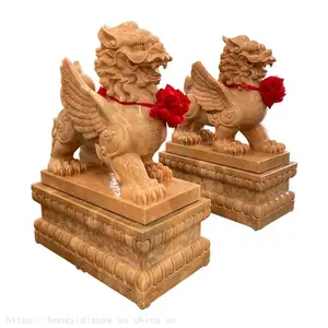 晚霞红石雕貔貅一对门口动物门墩家用吉祥神兽摆件貔貅
