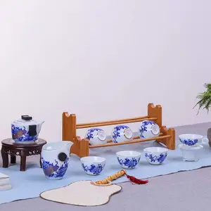 节日礼品茶具套装 景德镇合元陶瓷 青花瓷描金开业礼品茶具