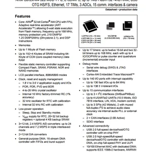 ARM的Cortex- M4 MCU 32B + FPU , 210DMIPS ,高达1MB闪存/