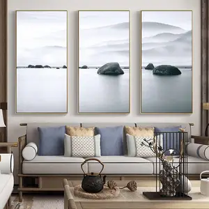 满楼厂客厅装饰画山水风格壁画现代简约三联沙发背景墙上大气轻奢挂画
