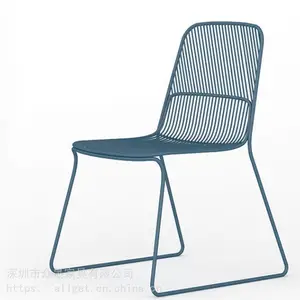 深圳众晟家具钢丝休闲椅可叠落餐椅带坐垫铁艺椅子学生阅览培训椅