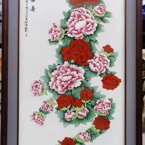 厂家直发瓷板画 富贵长寿牡丹花陶瓷装饰工艺品 瓷板画定制批发