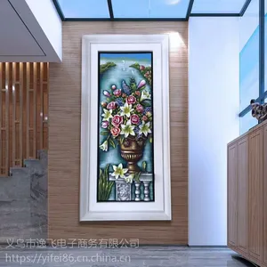 简约欧式风景1米8超大竖版玄关画树脂19年新款浮雕风景走廊过道装饰画