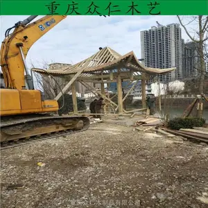 秀山景区防腐木六角亭 双檐古建亭子 防腐木彩绘凉亭施工安装 众仁木艺