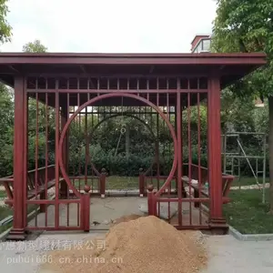 广场中式木纹铝合金凉亭_现代简约六角凉亭厂家批发