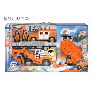 骏达工程系列动力基地工程车钻孔机有声音灯光关节可以活动亲子互动角色扮演儿童玩具JD-7126