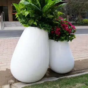 户外玻璃钢花盆 商场美陈白色花钵 落地大花瓶花缸装饰