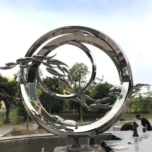 大型景观不锈钢雕塑定制抽象金属户外城市校园林广场水景月亮摆件
