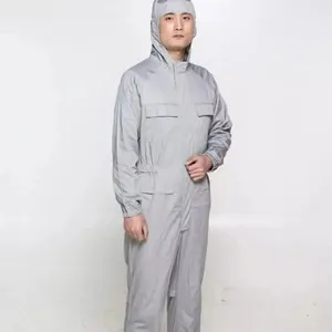 防静电连体服 西安防护工作服 加工定制 纯色 连帽 高领 连体服 中灰色 “凡岛奇”品牌