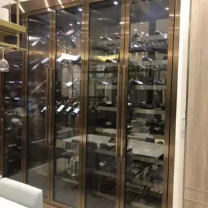 客厅酒吧不锈钢酒柜酒架高端会所酒店玫瑰金恒温不锈钢恒温酒柜保鲜