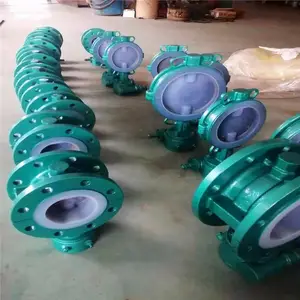 D341F46-10C DN125法兰式衬氟钢衬四氟 半衬氟气动衬氟蝶阀