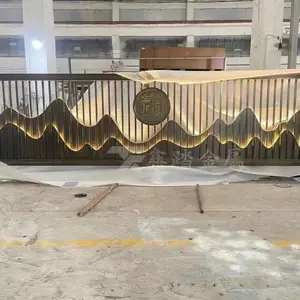 发光艺术不锈钢景墙 中式美学水墨画山水屏风