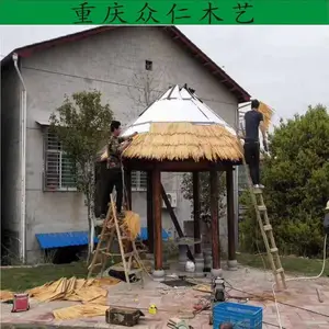 铜梁户外景区长廊 防腐木仿古长廊生产 茅草长廊