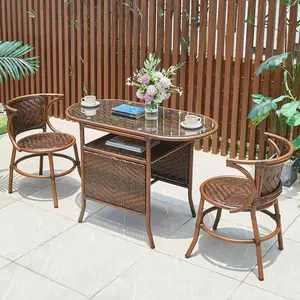 阳台收纳户外桌椅三件套防水防晒编藤户外休闲桌椅可收纳