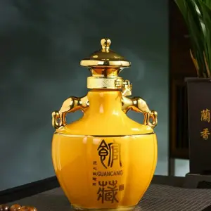 双耳如意陶瓷空酒瓶5斤 馆藏高温瓷器酒坛子 公司酒厂单位定制加字