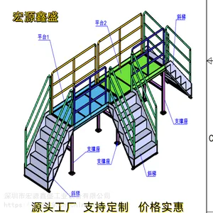 宏源鑫盛车间跨线梯 流水线车间跨线梯 不锈钢过线梯