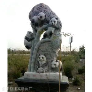 供应国宝熊猫雕塑 大理石熊猫雕刻 园林动物装饰摆件