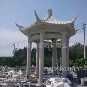 石雕凉亭六角亭子汉白玉大理石园林中式石头亭子雕塑摆件定制加工