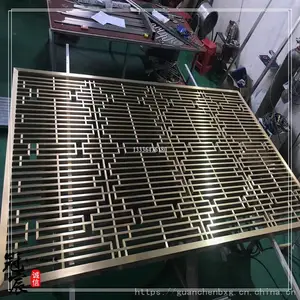 酒店装饰金属不锈钢隔断 镜面满焊黄金色屏风价格 屏风装饰效果图
