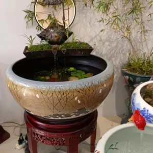 金鱼乌龟有氧气缸别墅庭院荷花缸过滤造景陶瓷流水摆件缸***鱼缸