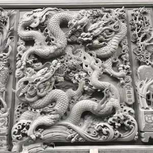 ***祠堂古建筑浮雕墙雕刻 青石照壁墙雕花鸟瑞兽 雕工细腻