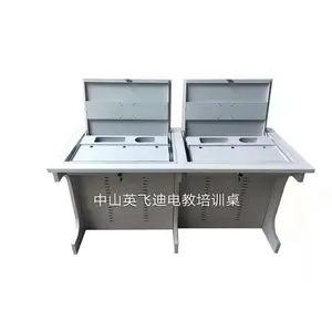 学生双人翻转电脑桌电教桌多媒体培训桌电教室课桌