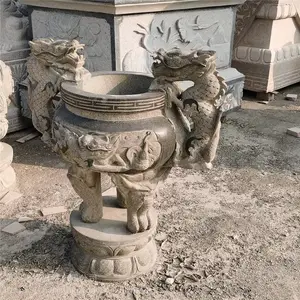 福建青石雕龙香炉 青石石头香炉1米高摆件 祠堂祭祀花岗岩刻龙双耳朵香炉