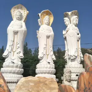 石雕汉白玉滴水观音三面观音佛像雕塑寺庙摆件