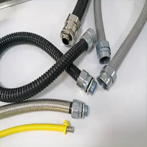 路桥项目配线防水型金属软管 DN20黑色阻燃包塑护线管配外螺纹接头