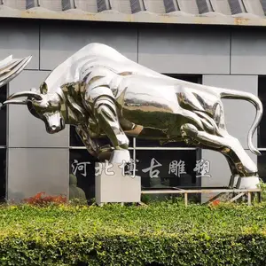 不锈钢牛雕塑 不锈钢开荒牛华尔街牛 河北博古园林雕塑