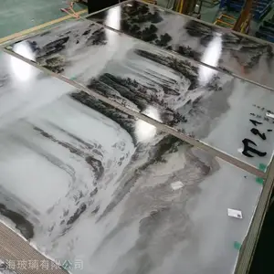 夹丝玻璃隔断山水画屏风装饰幕墙格栅单钢化