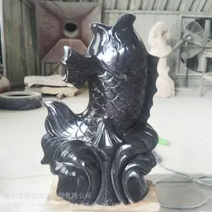 石雕喷水鱼雕刻鲤鱼石刻动物 大理石喷水鱼吐水鱼雕塑价格
