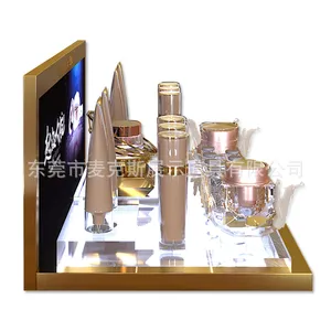 定制款化妆品展示道具 金色护肤品陈列展示架透明女神水展示座