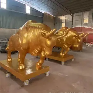 联尖玻璃钢动物雕塑造型 玻璃钢仿铜金牛雕塑工艺品