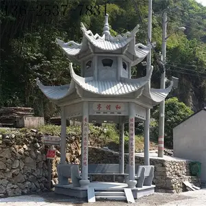 公园石头凉亭 天然石材户外双层中式石亭子 石雕长廊定制