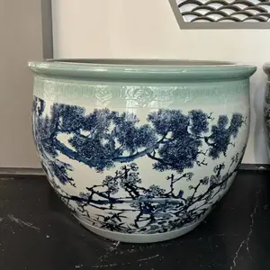 景区寺庙摆件水缸 庭院养鱼大缸 陶瓷大缸 大号1米青釉瓷器荷花缸