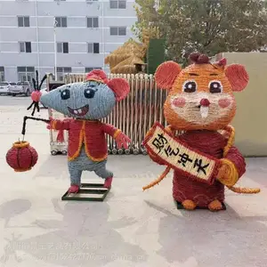 手工定制编制工艺卡通动物人物造型 景观雕塑稻草人工艺品 雕塑稻草人制作