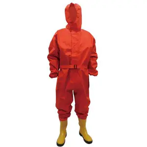 识坚红色尼龙涂履PVC化学防护服一体式半封闭式防化服工作服