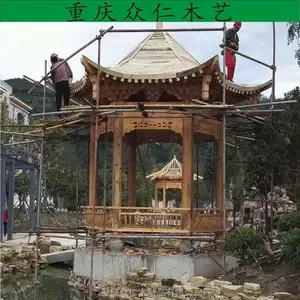 道真景区防腐木双檐亭子 传统实木凉亭 家用古典凉亭施工安装 众仁木艺