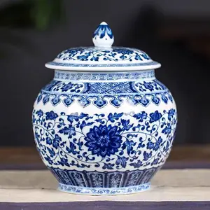 景德陶茶叶罐半斤装 中式小号密封储物罐 复古罐子青花瓷中药罐定制