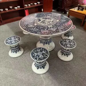 高档陶瓷桌子定制 青花工笔手绘瓷桌 庭院会客休闲桌子
