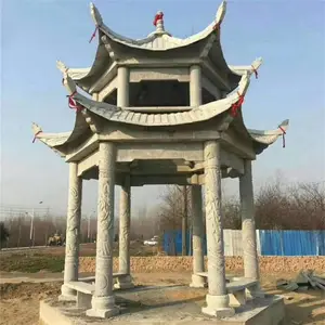 中式石凉亭 仿古做旧青石亭子 公园石雕长廊 景观休闲石亭定制