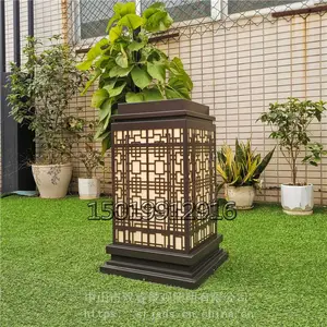 复古仿云石柱头灯厂家定制不锈钢庭院灯园林地产石柱灯入口水景立柱灯箱