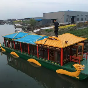 手工木船双龙画舫船豪华古典风观光船游船电动船影视道具船工艺船