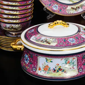 中式十人碗碟陶瓷餐具家用组合 景德镇粉彩珐琅彩61头餐具婚庆送礼