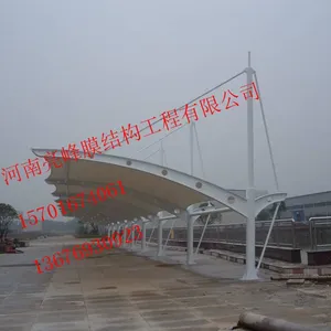 河南膜结构车棚安装,亮峰张拉膜车棚设计PVDF